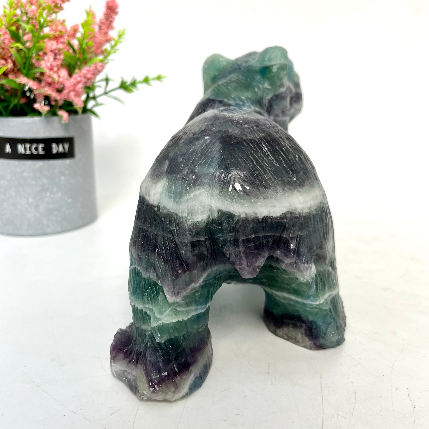 1 Count Big Fluorite Bear Crystal Carving Healing Stones Natural Stone Chakra Balancing Reiki Home Office Decor From IG Crystal