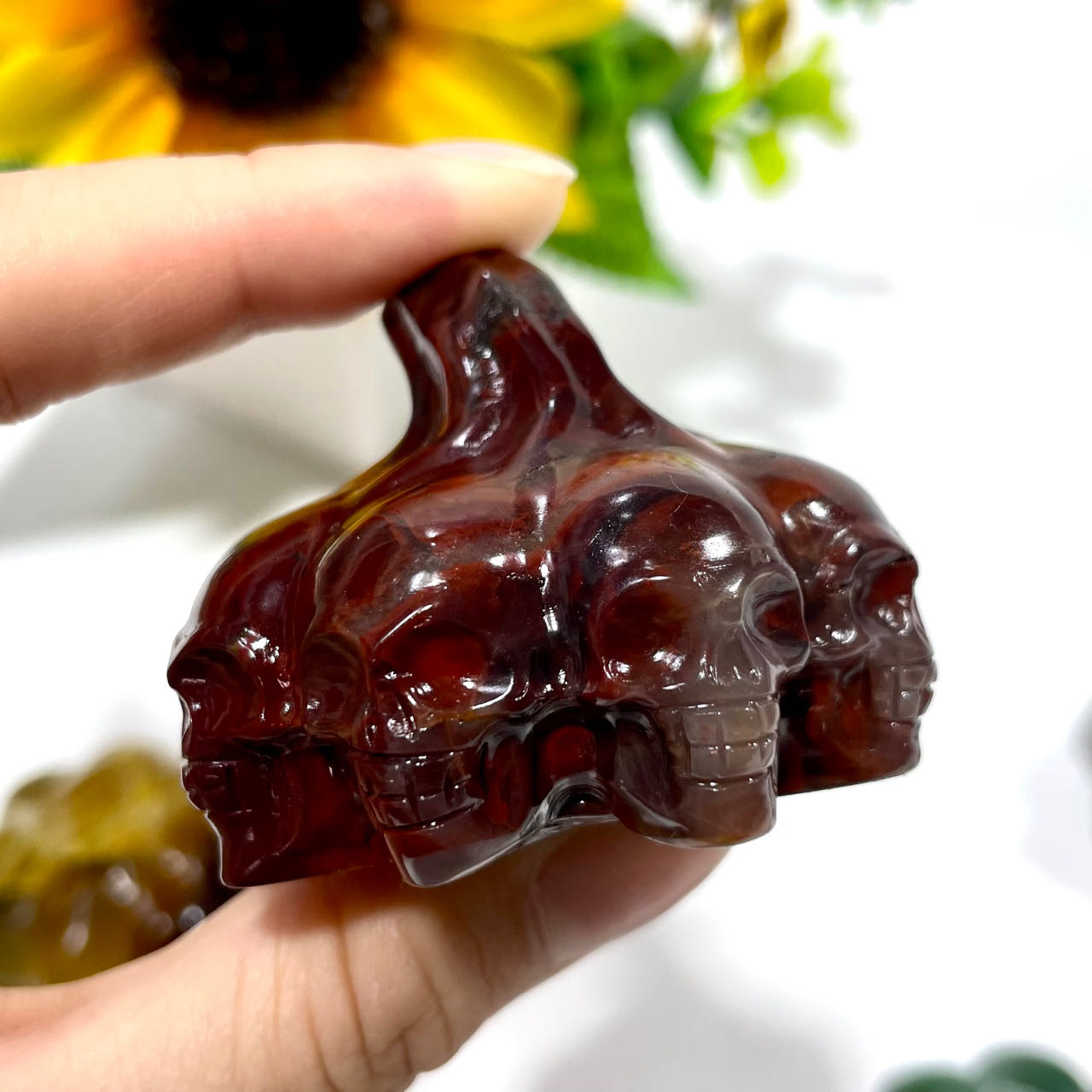 IG Crystal 2 Counts Halloween Pumpkin Skull Crystal Carving Healing Crystal Gem Reiki Healing Home Decor Crystal Jewelry Shop Pretty Crystals