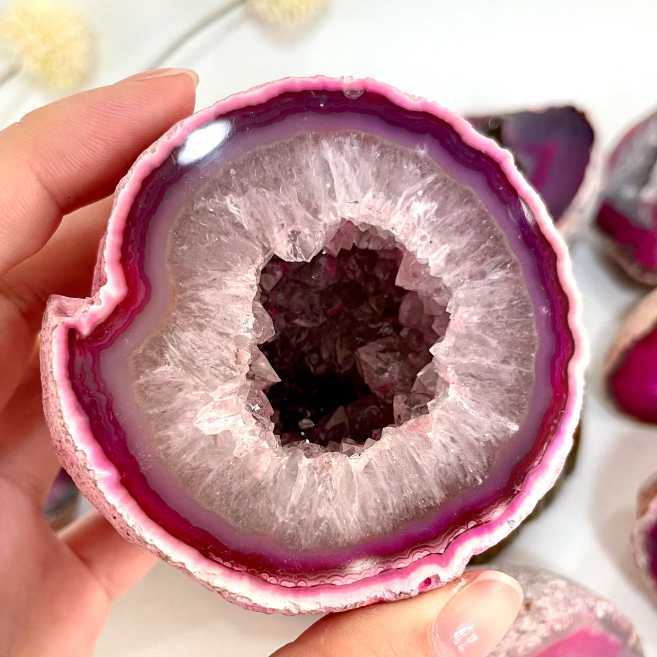 Any 2PCS Pink Druzy Natural Raw Geode From IG Crystal