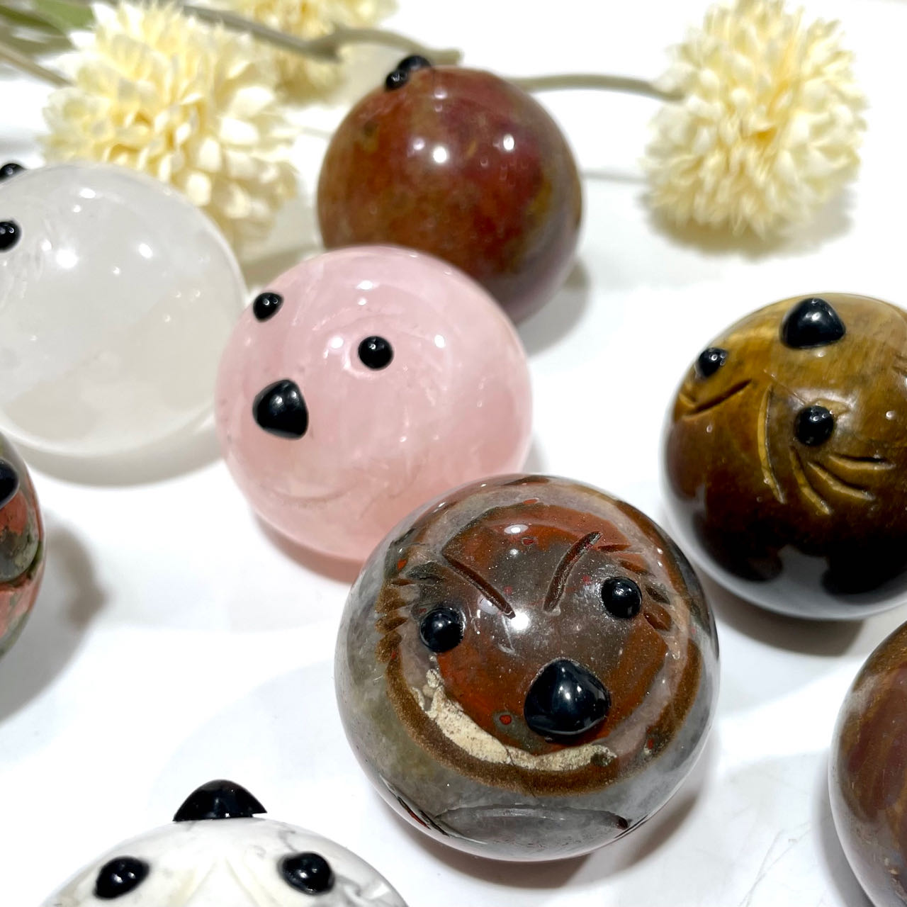 2 Counts Pleasure Anger Sorrow Joy Crystal Ball Clear Quartz Rose Quartz Tiger Eyes Unakite Ocean Jasper Healing Stone Home Decoration From IG Crystal