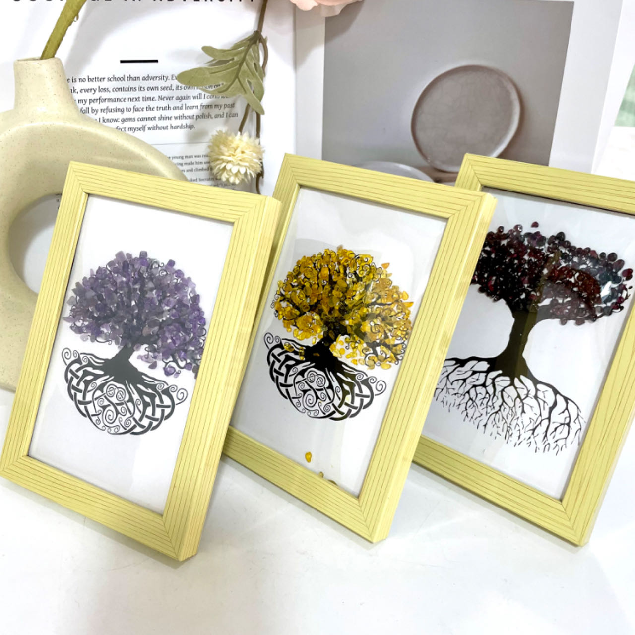 Any 2PCS Crystal Table Decoration With Table Top Stand Frame Rose Quartz Yellow Crystal Amethyst Garnet From IG Crystal