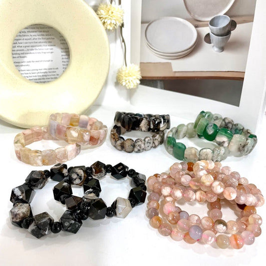 Flower Agate Bracelet Set Energy Healing Crystals Jewelry for Women DIY Bracelet From IG Crystal
