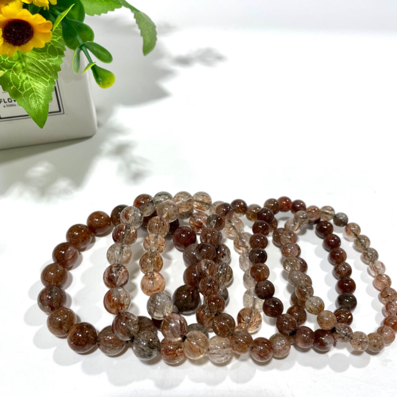 2 Counts Black Gold Super 7 Crystal Bracelet 7~12mm Energy Healing Crystals Jewelry for Women DIY Bracelet From IG Crystal