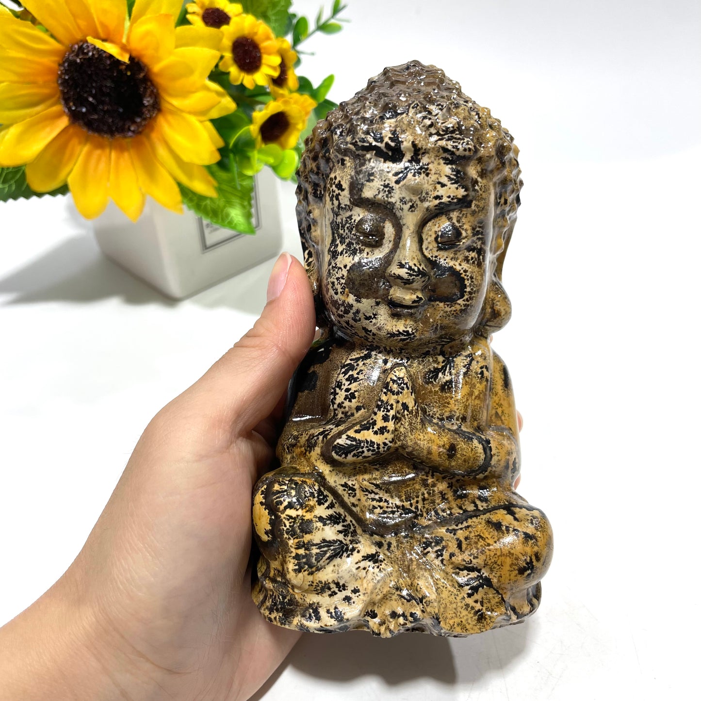 1 Count Picture Jasper Buddha Crystal Carving 15CM Height Healing Stones Natural Stone Chakra Balancing Reiki Home Office Decor From IG Crystal