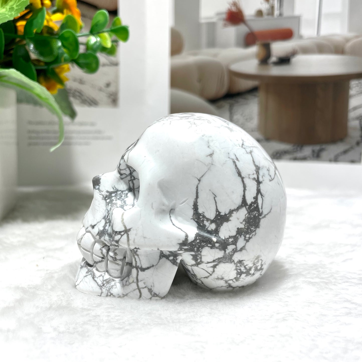 1 Count 3 Inches White Turquoise Skull Crystal Carving Healing Stones Natural Stone Chakra Balancing Reiki Home Office Decor From IG Crystal