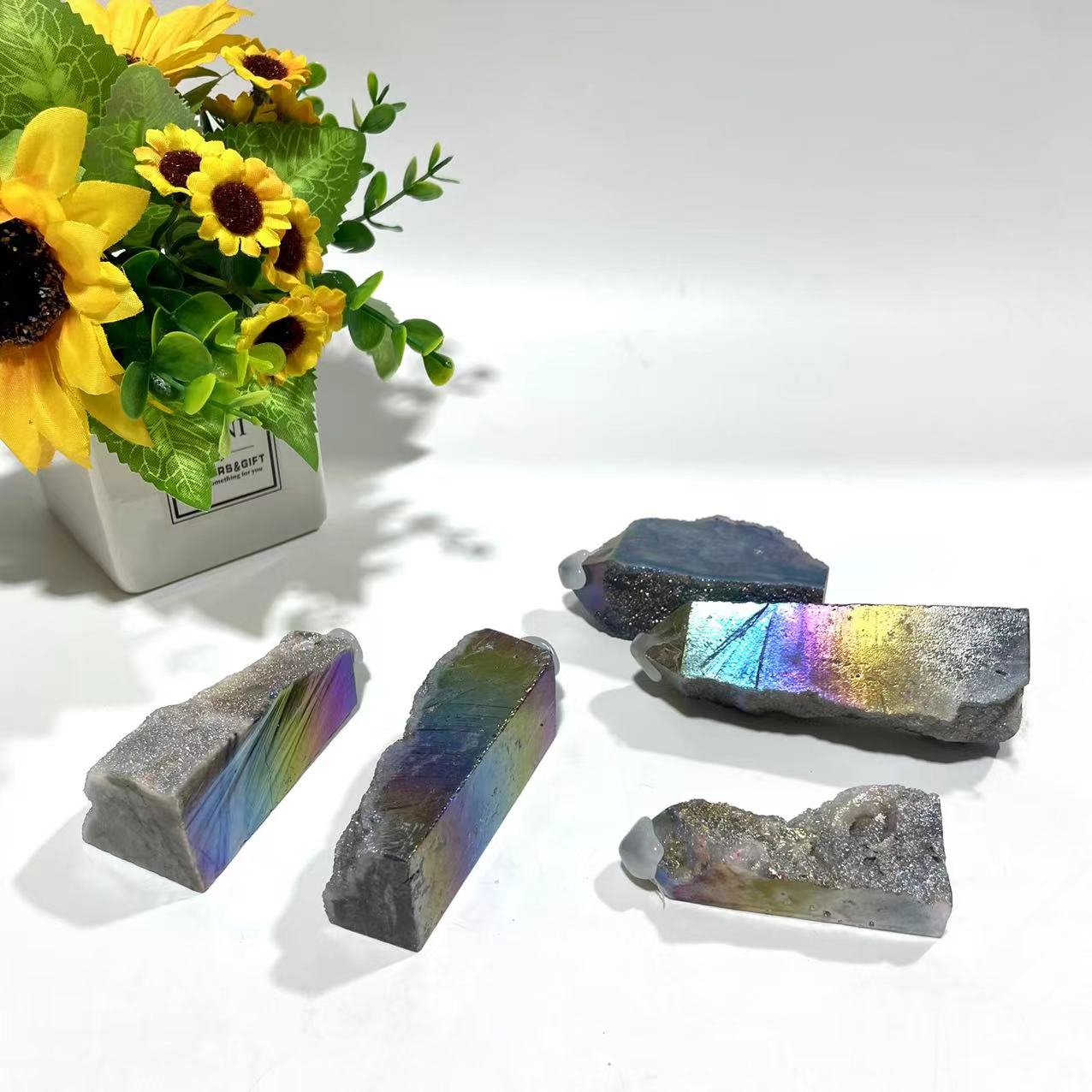 5~7 Counts 500G Rainbow Sphalerite Wand Unnatural Stone Artificial Crystal Gem Mining Chakra Balancing Reiki Healing Crystal Mystery Crystal Display Crystal Shopping Online Home Office Decor From IG Crystal