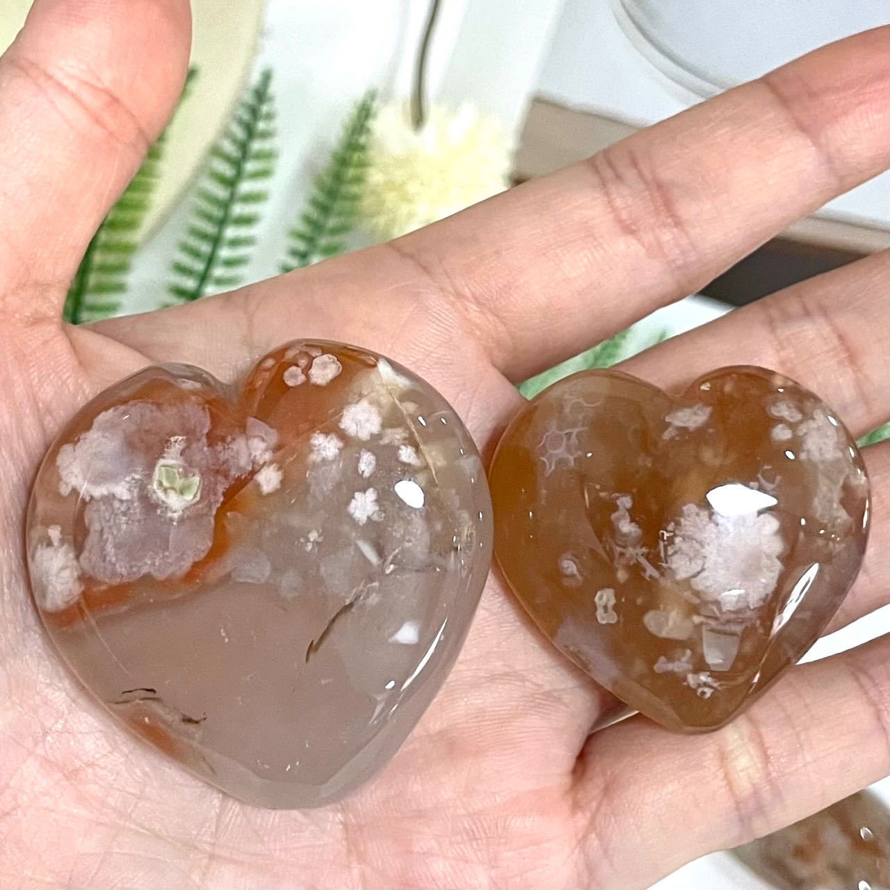9~13PCS Heart Shape Pink Flower Agate Crystal 400g 3.5~5cm Healing Stone Home Decoration From IG Crystal