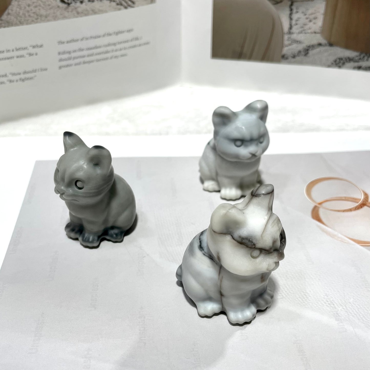 3 Counts Taiji Stone Tai Chi Stone Sitting Cat Crystal Carving Healing Stones Natural Stone Chakra Balancing Reiki Home Office Decor From IG Crystal