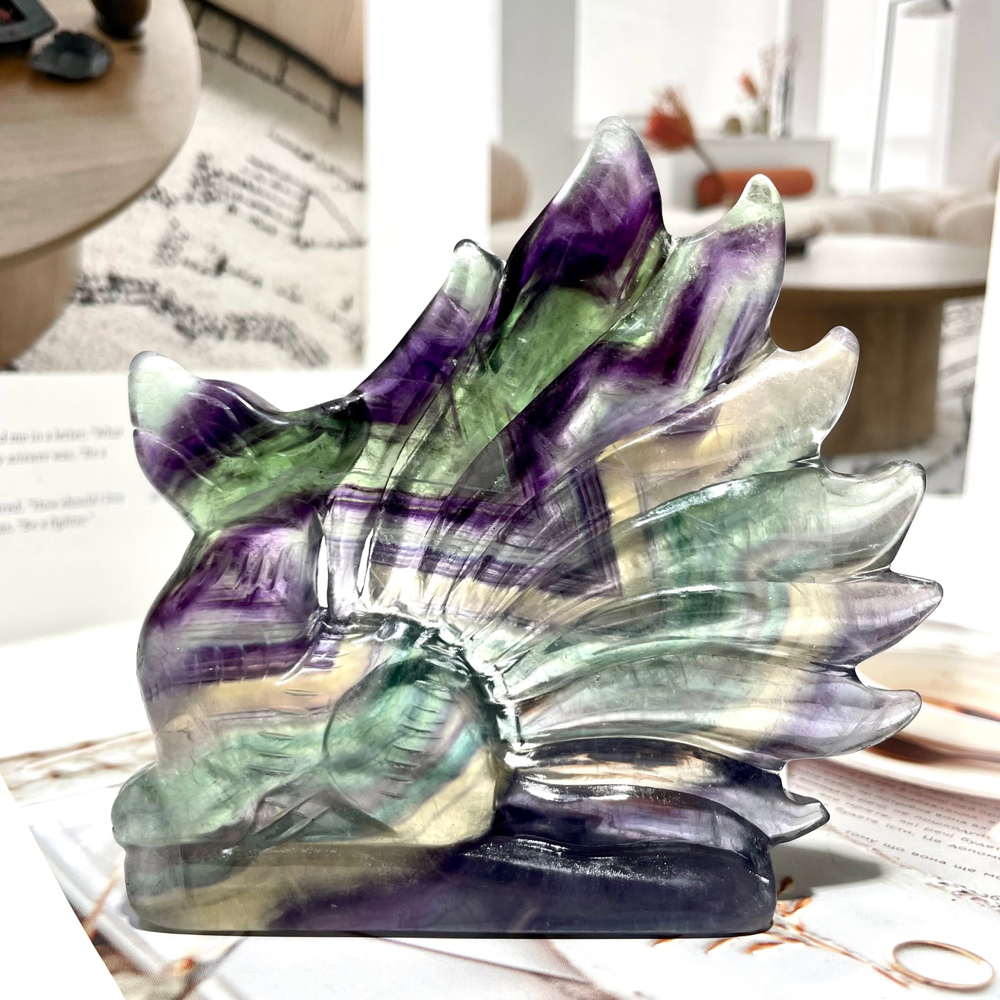 1 Count Fluorite Fox Crystal Carving Healing Stones Natural Stone Chakra Balancing Reiki Home Office Decor From IG Crystal