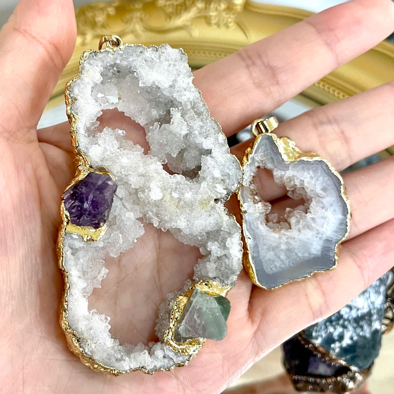 Any 2PCS Crystal Pendant Necklace for Women Fashion Jewelry Amethyst Clear Quartz From IG Crystal