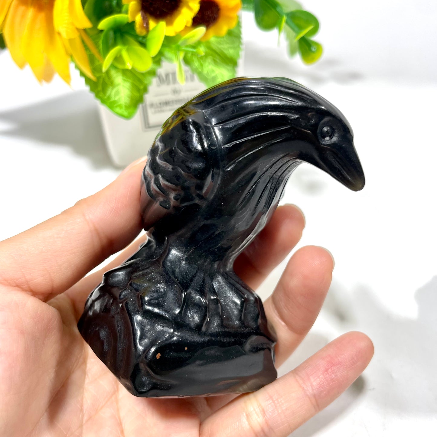 2 Counts Halloween Big Black Obsidian Crow Crystal Carvings Healing Stone Home Decoration From IG Crystal