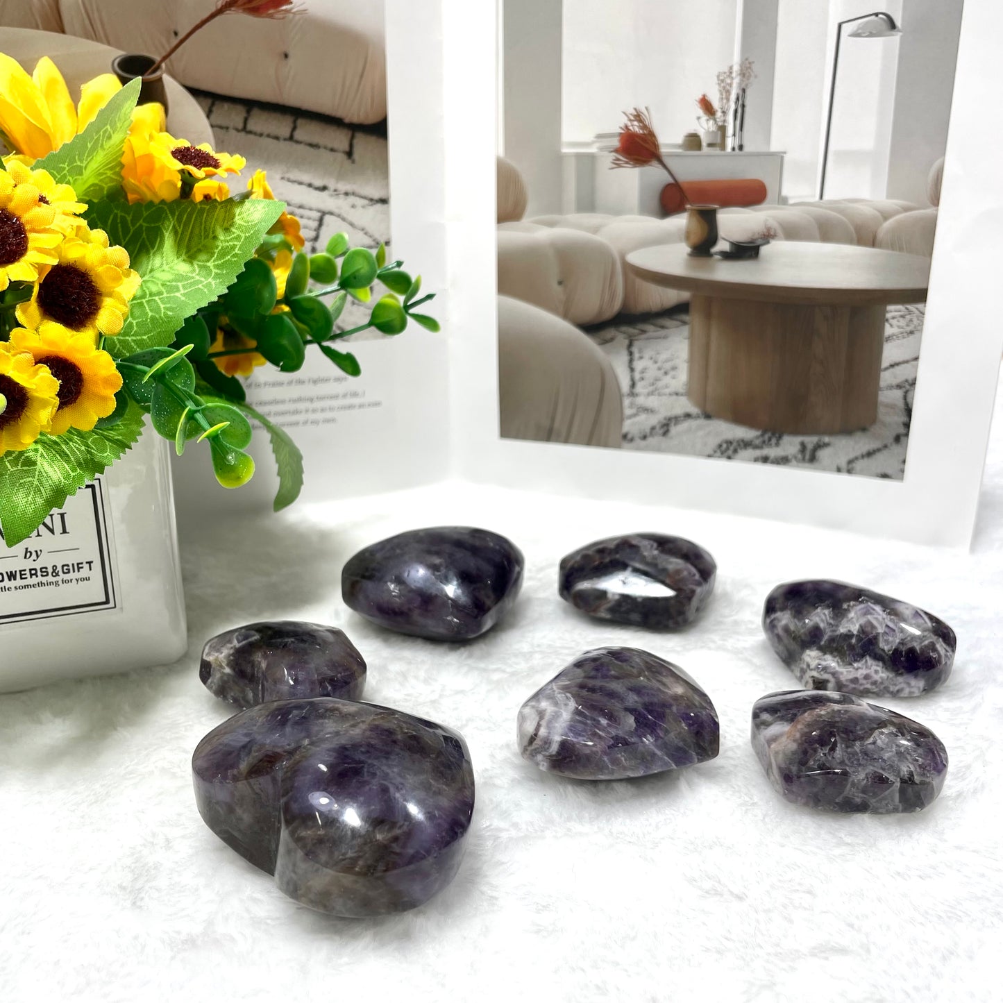 7~9 Counts 500g Amethyst Heart Stone Big Heart Shape Puff Stones Set Pocket Crystal Healing Tumble Collection Palm Worry Stone Good Luck Charm Meditation Gift Craft Home Decor From IG Crystal