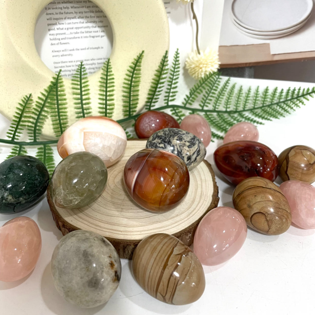 Small Eggs Ocean Jasper Rose Quartz Red Agate Woodstone Healing Stone Home Decoration From IG Crystal