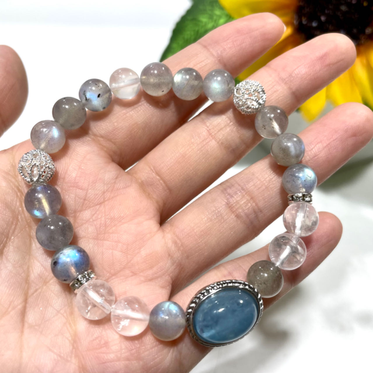 2 Counts DIY Bracelets Finished Product Morganite Fire Quartz Black Rutile Quartz Labradorite Sunstone Blue Tiger Eye Moss Agate Amethyst Clear Quartz Fluorite Original Natural Stone Healing Crystal  From IG Crystal