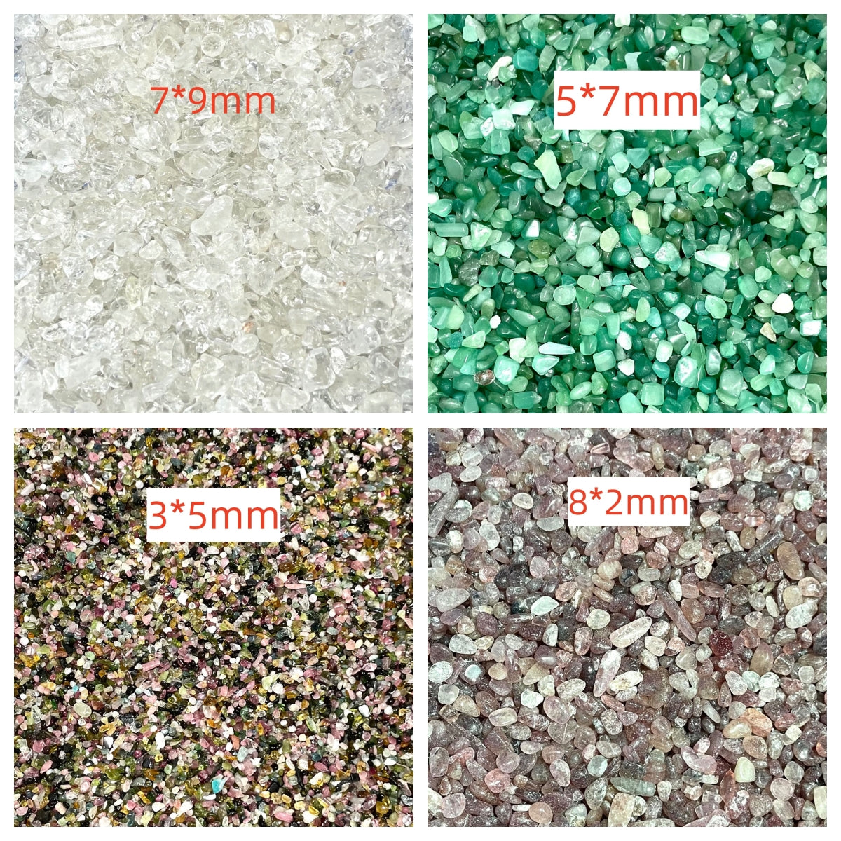 1 KG Different Materials Crystal Chips Sets Rose Quartz Green Phantom Quartz Green Aventurine Sun Stone Tourmaline Prehnite Citrine Clear Quartz Amethyst White Turquoise Super 8 Strawberry Quartz High Quality Natural Crystals From IG Crystal