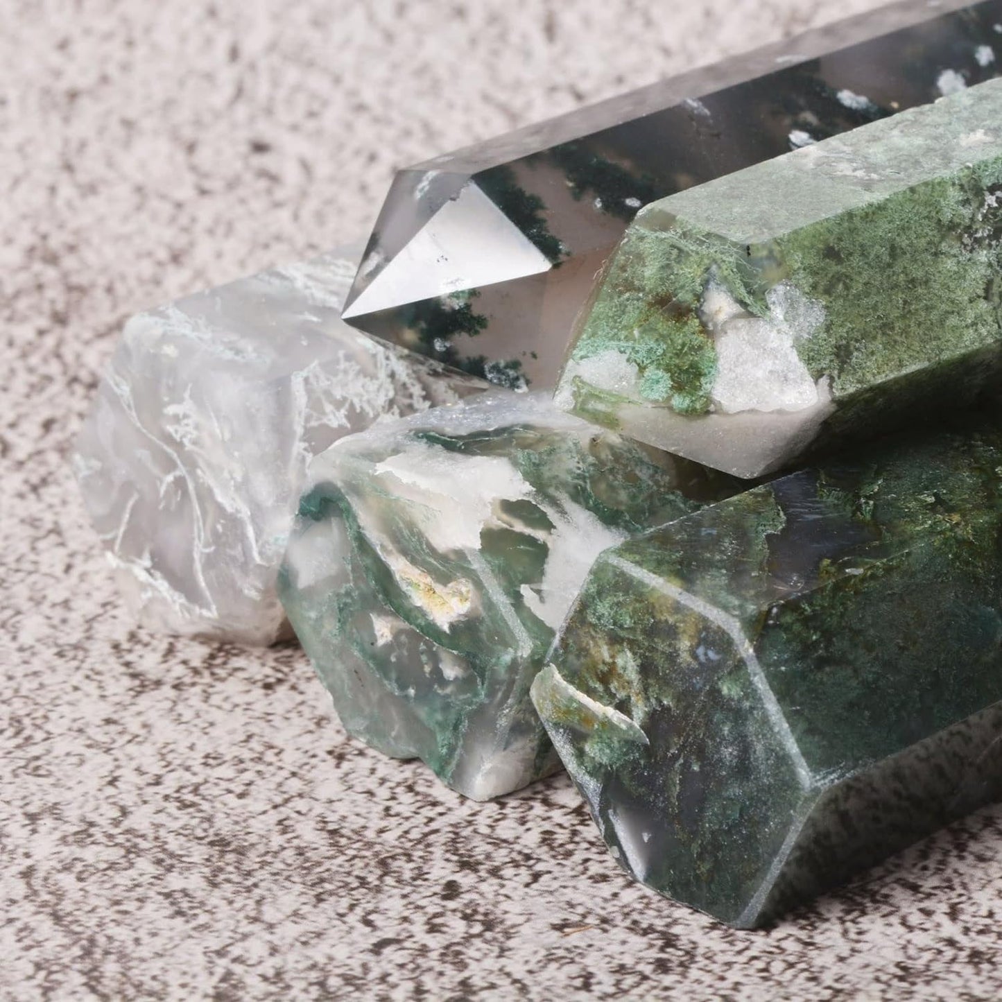 Large Moss Agate Crystal Tower Healing Crystal Wand for Spiritual Use Hexagonal Point Reiki Chakra Gemstone Home Decor From IG Crystal