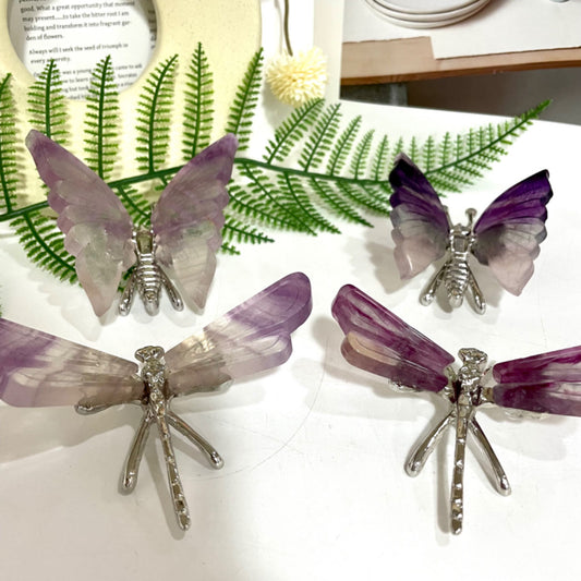 2 Counts Fluorite Dragonfly Butterfly Crystal Healing Stone Home Decoration From IG Crystal
