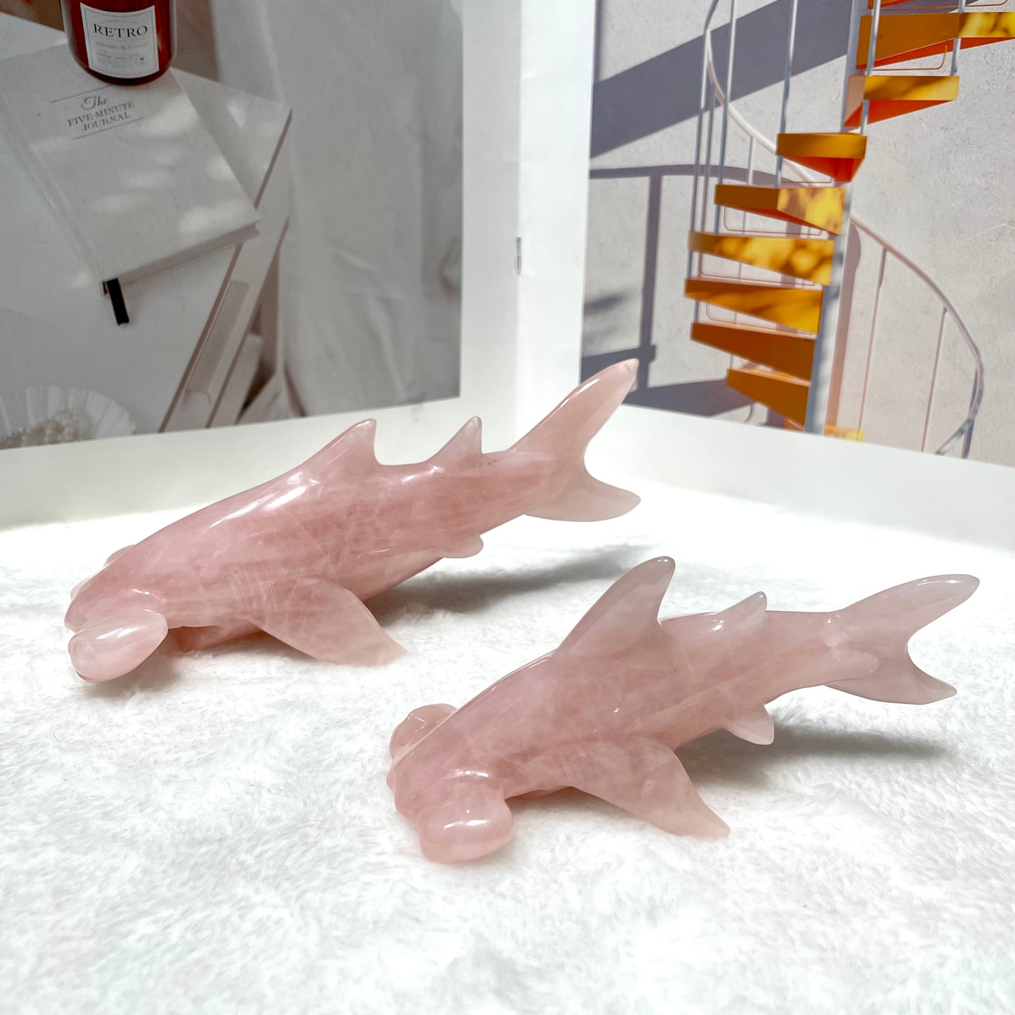 2 Counts Rose Quartz Shark Crystal Carving Healing Stones Natural Stone Chakra Balancing Reiki Home Office Decor From IG Crystal