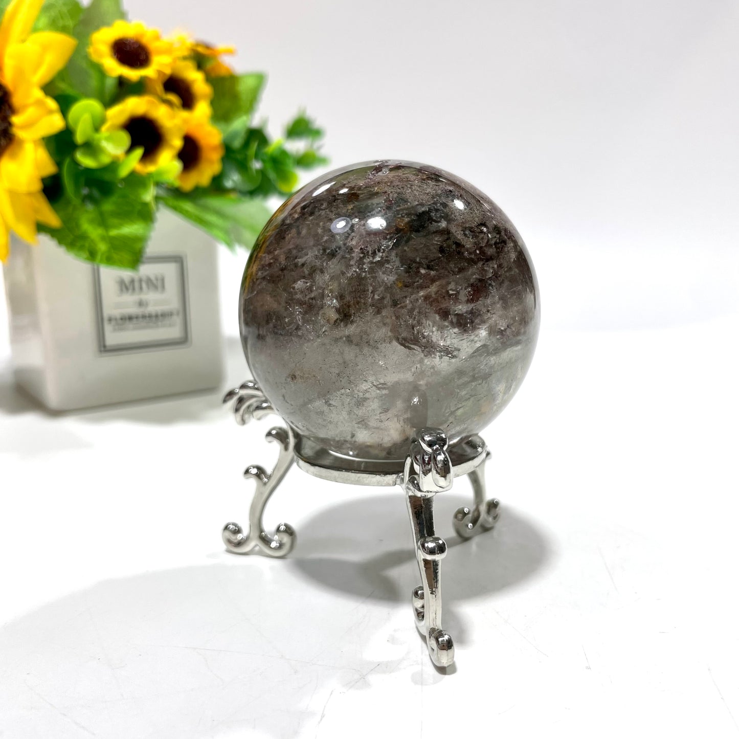60mm Dreen Phantom Quartz Ghost Phantom Quartz Ball With Stand Set Sphere Decorative Ball Meditation Witchcraft Healing Stone Home Decoration From IG Crystal