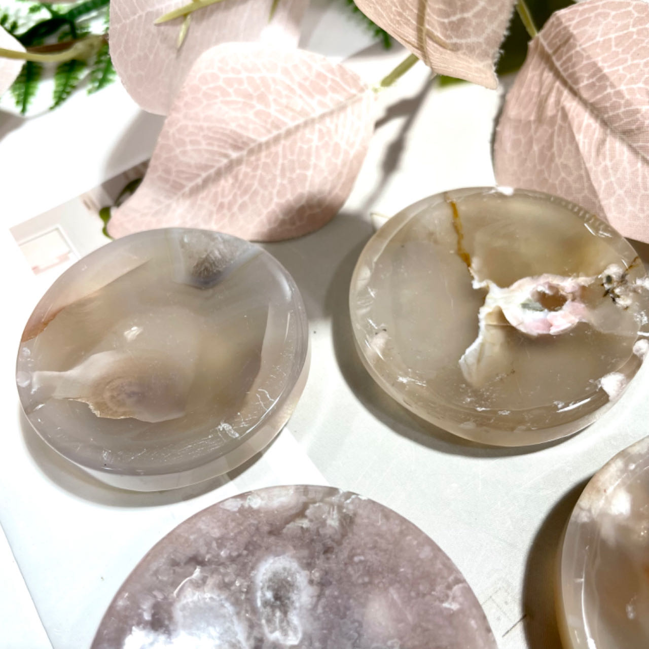 4~6 Counts Small Pink Flower Agate Bowl Healing Stone Home Decoration From IG Crystal