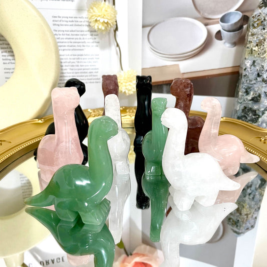 Different Maerail Crystal Dinosaur Statue Clear Quartz Rose Quartz Green Aventurine Strawberry Quartz Black Obsidian Stochastic 2PCS From IG Crystal