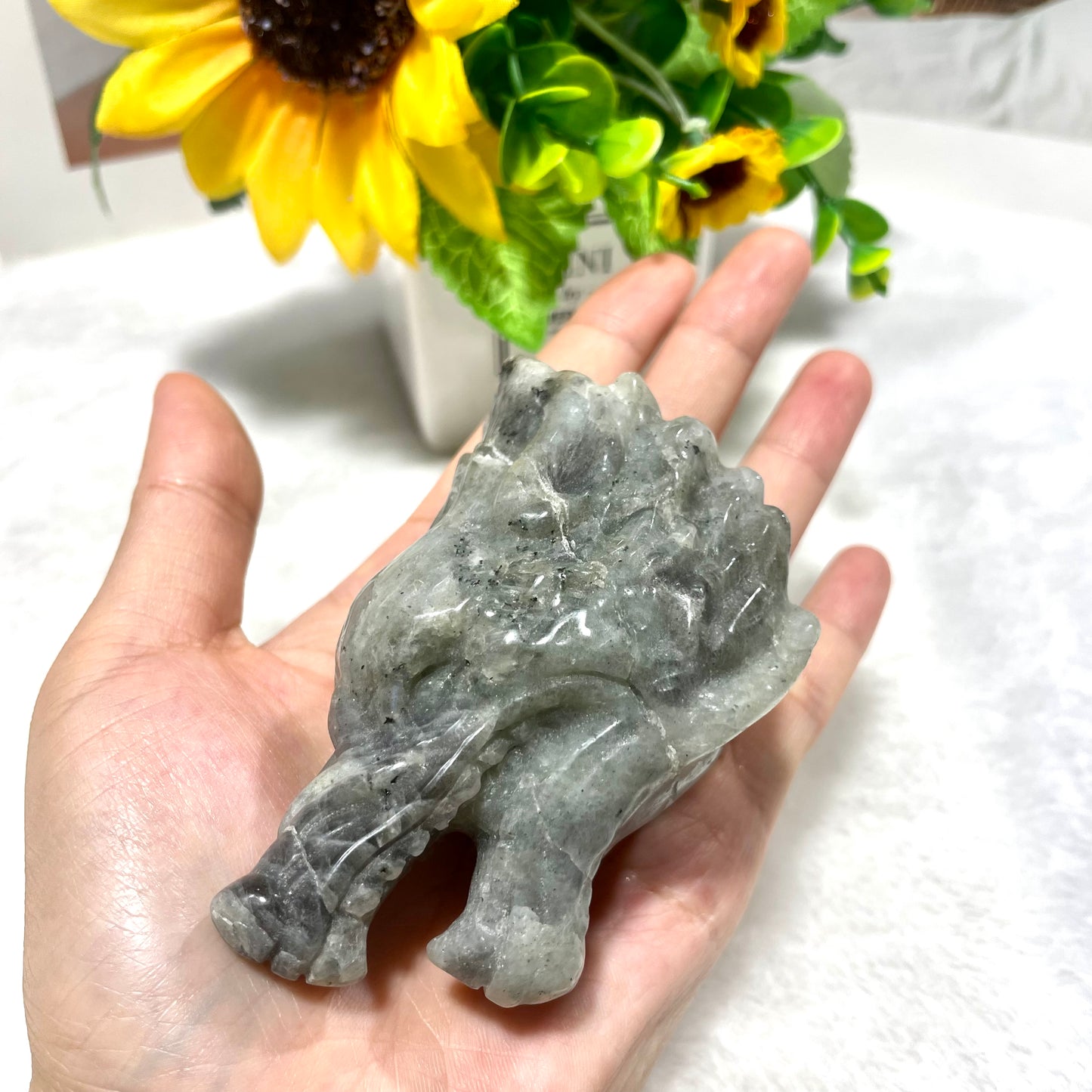 1 Count Labradorite Yooperlite Wolf Head Skull Crystal Carving Natural Stone Gem Mining Chakra Balancing Reiki Healing Crystal Mystery Crystal Display Crystal Shopping Online Home Office Decor From IG Crystal