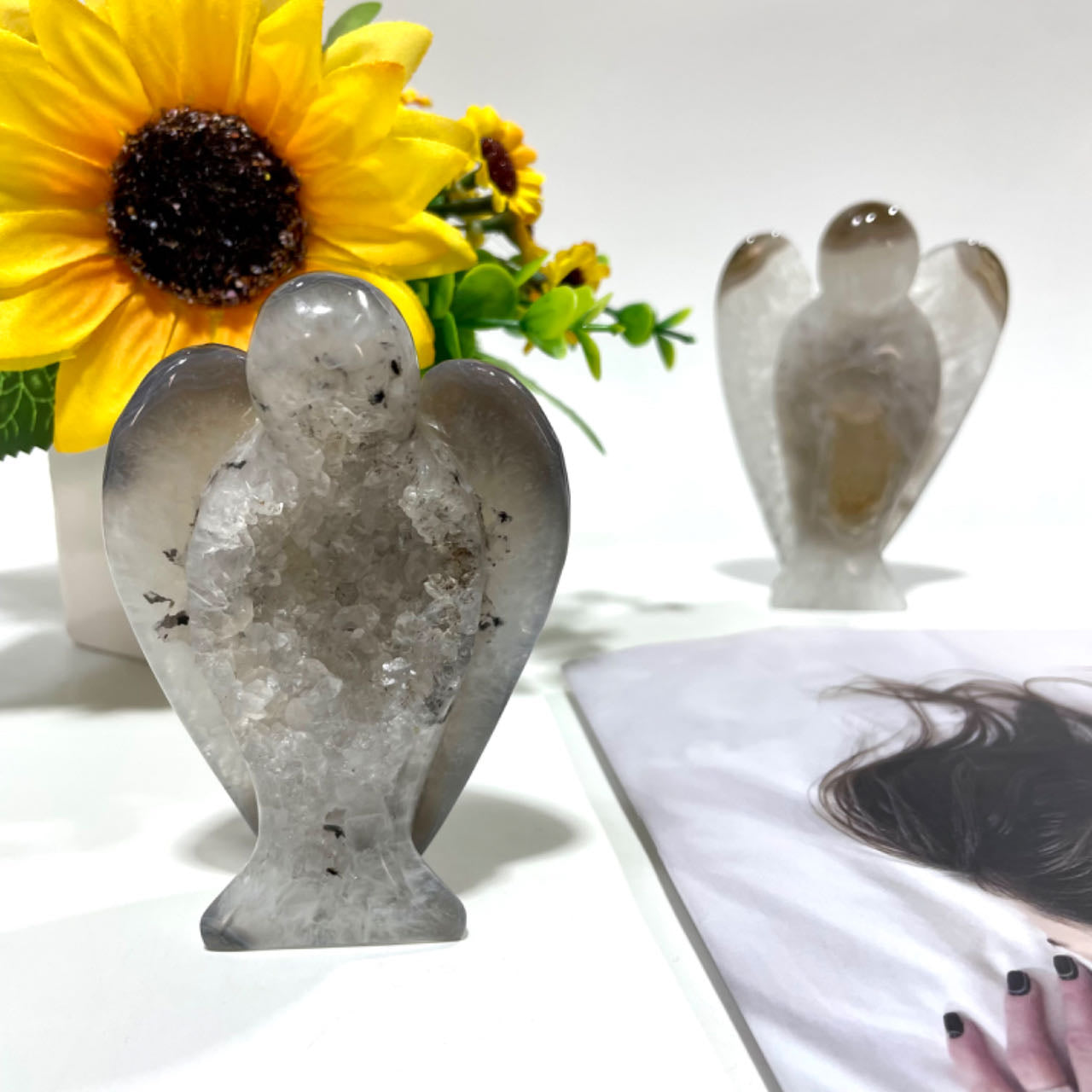 1 Count Geode Angel Crystal Carvings Natural Stone Gem Mining Chakra Balancing Reiki Healing Crystal Mystery Crystal Display Crystal Shopping Online Home Office Decor From IG Crystal