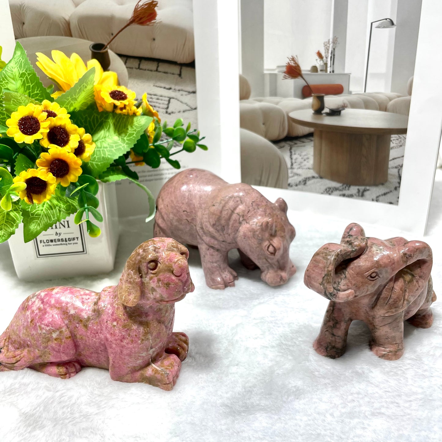 1 Count Rohdnite Animals Crystal Carvings Elephant Dog Hippo Healing Stones Natural Stone Chakra Balancing Reiki Home Office Decor From IG Crystal
