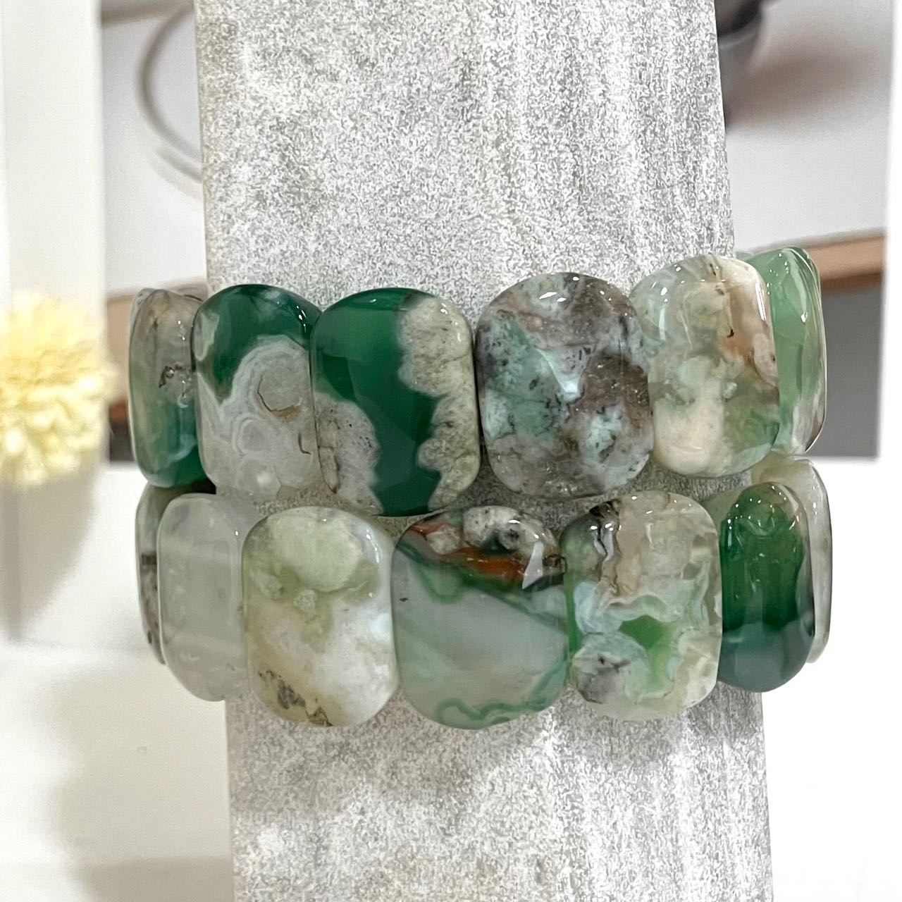 2PCS Set Square Crystal Bracelets Black Flower Agate Pink Flower Agate Green Flower Agate Fire Quartz Yellow Tiger Eyes Amethyst Healing Stone From IG Crystal