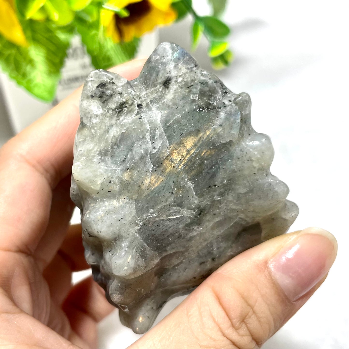 1 Count Labradorite Yooperlite Wolf Head Skull Crystal Carving Natural Stone Gem Mining Chakra Balancing Reiki Healing Crystal Mystery Crystal Display Crystal Shopping Online Home Office Decor From IG Crystal