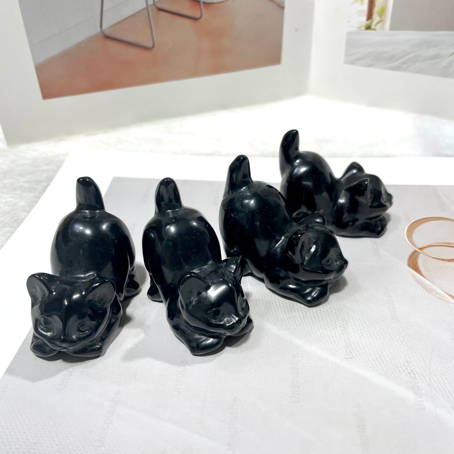 2 Counts Black Obsidian Cute Cat Crystal Carving Natural Stone Gem Mining Chakra Balancing Reiki Healing Crystal Mystery Crystal Display Crystal Shopping Online Home Office Decor From IG Crystal