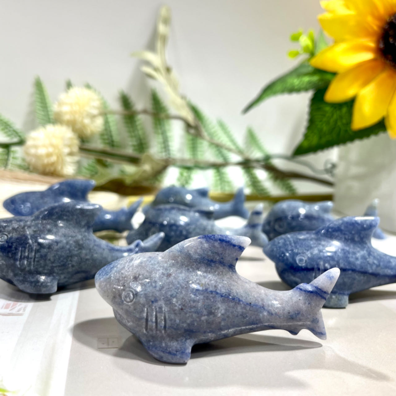 2 Counts Blue Aventurine Shark Crystal 6CM Healing Stone Home Decoration From IG Crystal