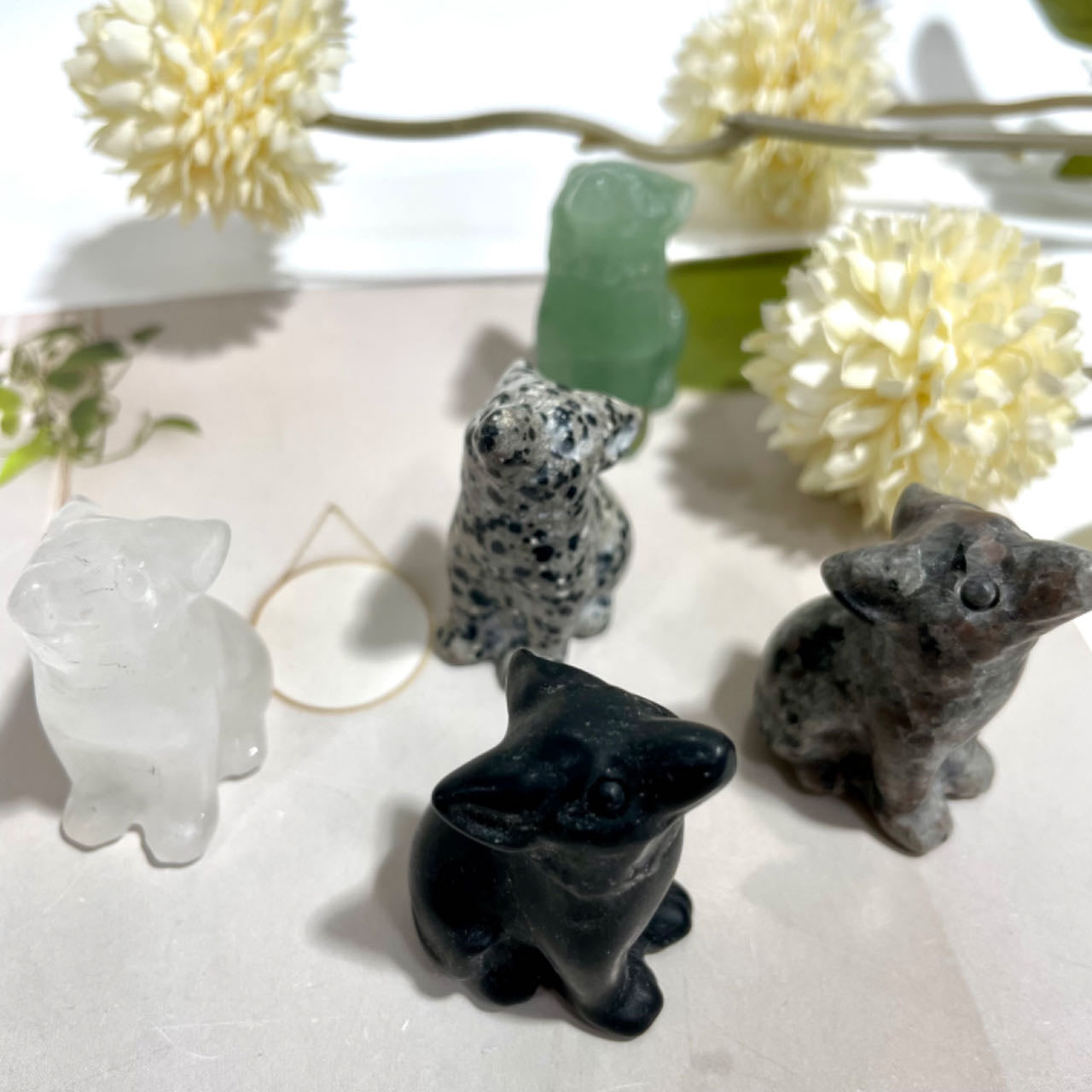 5 Counts Different Materials Small Wolf Crystal Clear Quartz Rose Quartz Green Aventurine Yooperlite Black Obsidian Red Que Sera Healing Crystal Home Decoration From IG Crystal