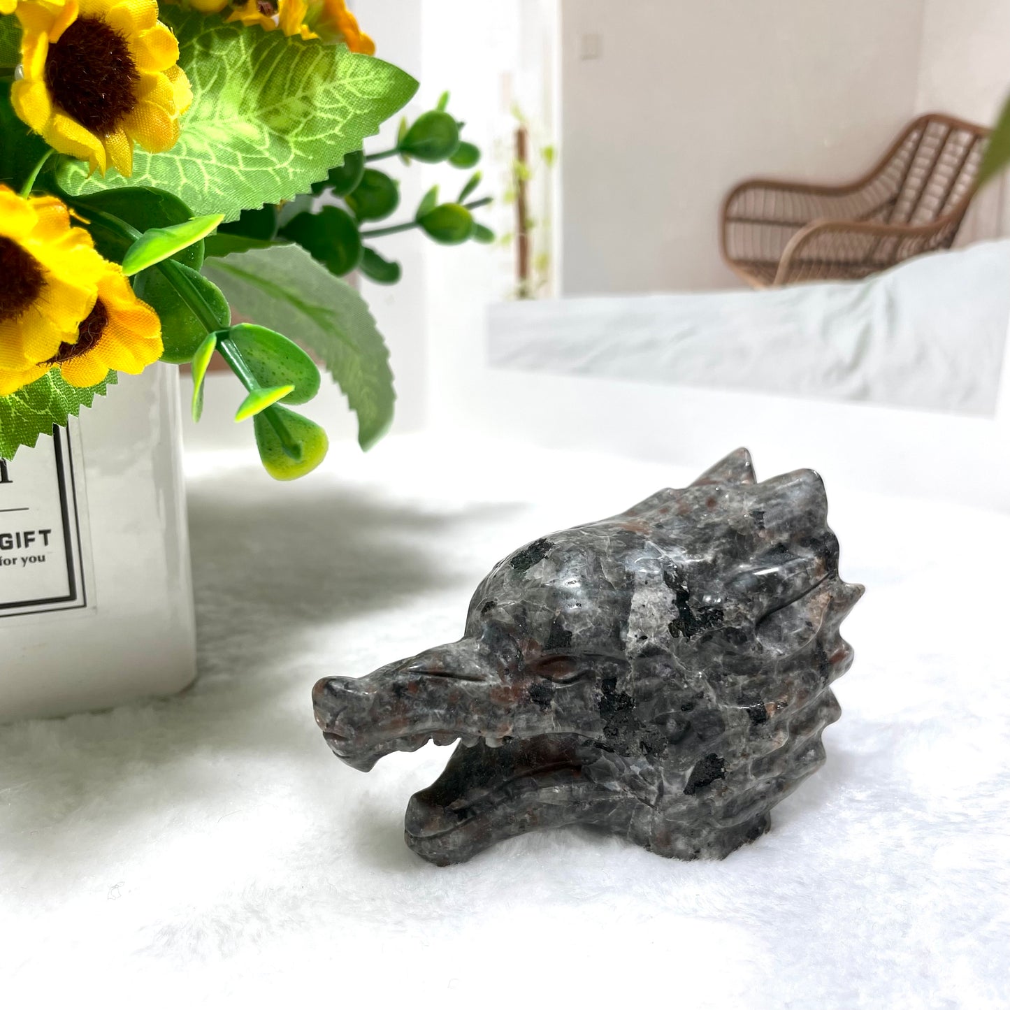 1 Count Labradorite Yooperlite Wolf Head Skull Crystal Carving Natural Stone Gem Mining Chakra Balancing Reiki Healing Crystal Mystery Crystal Display Crystal Shopping Online Home Office Decor From IG Crystal