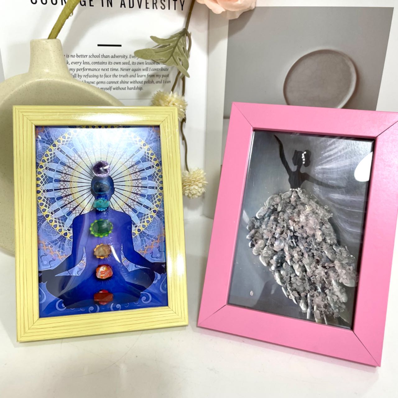 Any 2PCS Crystal Table Decoration With Table Top Stand Frame Rose Quartz Yellow Crystal Amethyst Garnet From IG Crystal