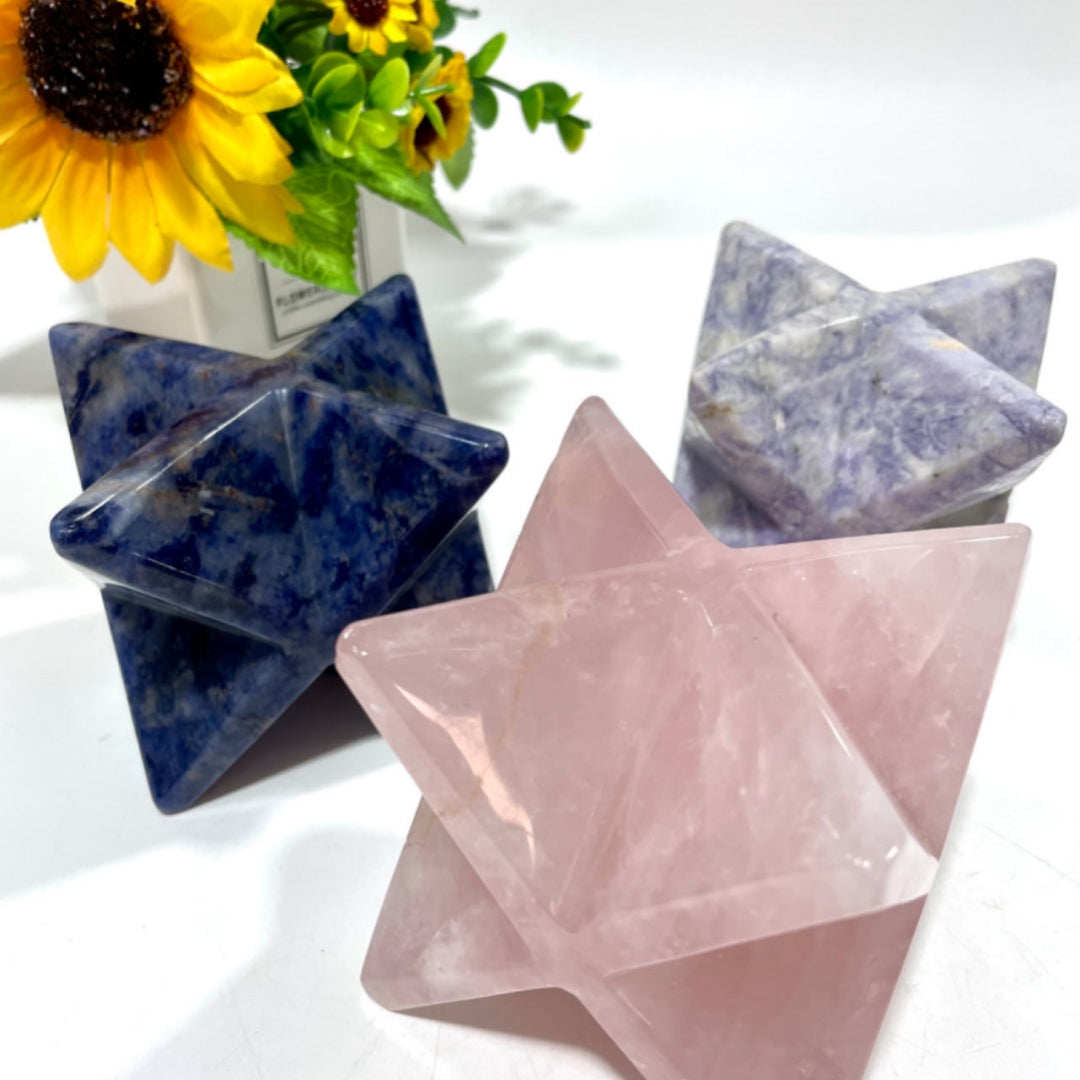 1 Count 80~85MM Big Merkaba Star Crystal Rose Quartz Sodalite Healing Crystal Gem Reiki Healing Home Decor Crystal Jewelry Shop Pretty Crystals From IG Crystal