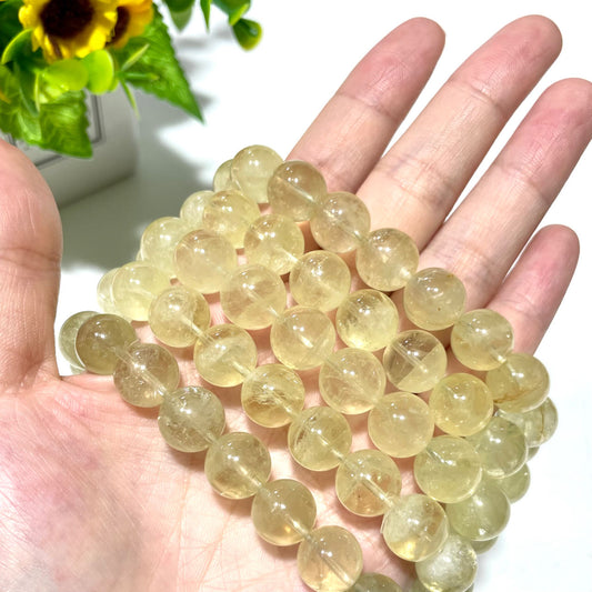 2 Counts 11mm Natural Lemon Quartz Gemstone, Beaded Stretchable Unisex Bracelet, Stretch Jewelry for Men Women, Handmade, Bohemian, Birthstone Chakra Stones, Worry Healing Bracelets From IG Crystal