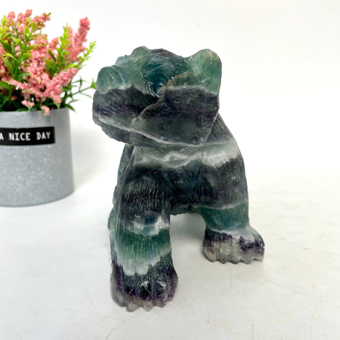 1 Count Big Fluorite Bear Crystal Carving Healing Stones Natural Stone Chakra Balancing Reiki Home Office Decor From IG Crystal