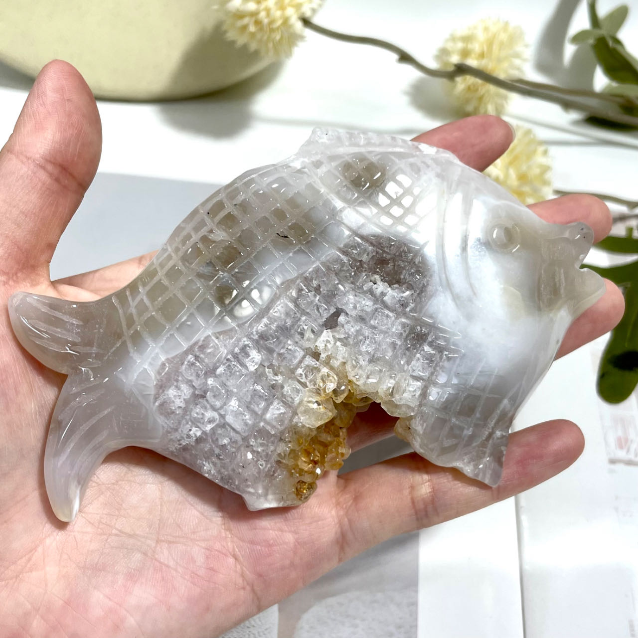 Flower Agate Fish Crystal Healing Crystal Home Decoration From IG Crystal