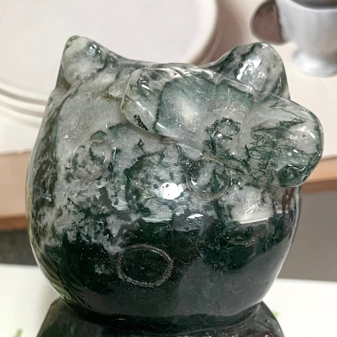 Moss Agate Crystal Hello Kitty Stochastic 1PCS Healing Stone Home Decoration From IG Crystal