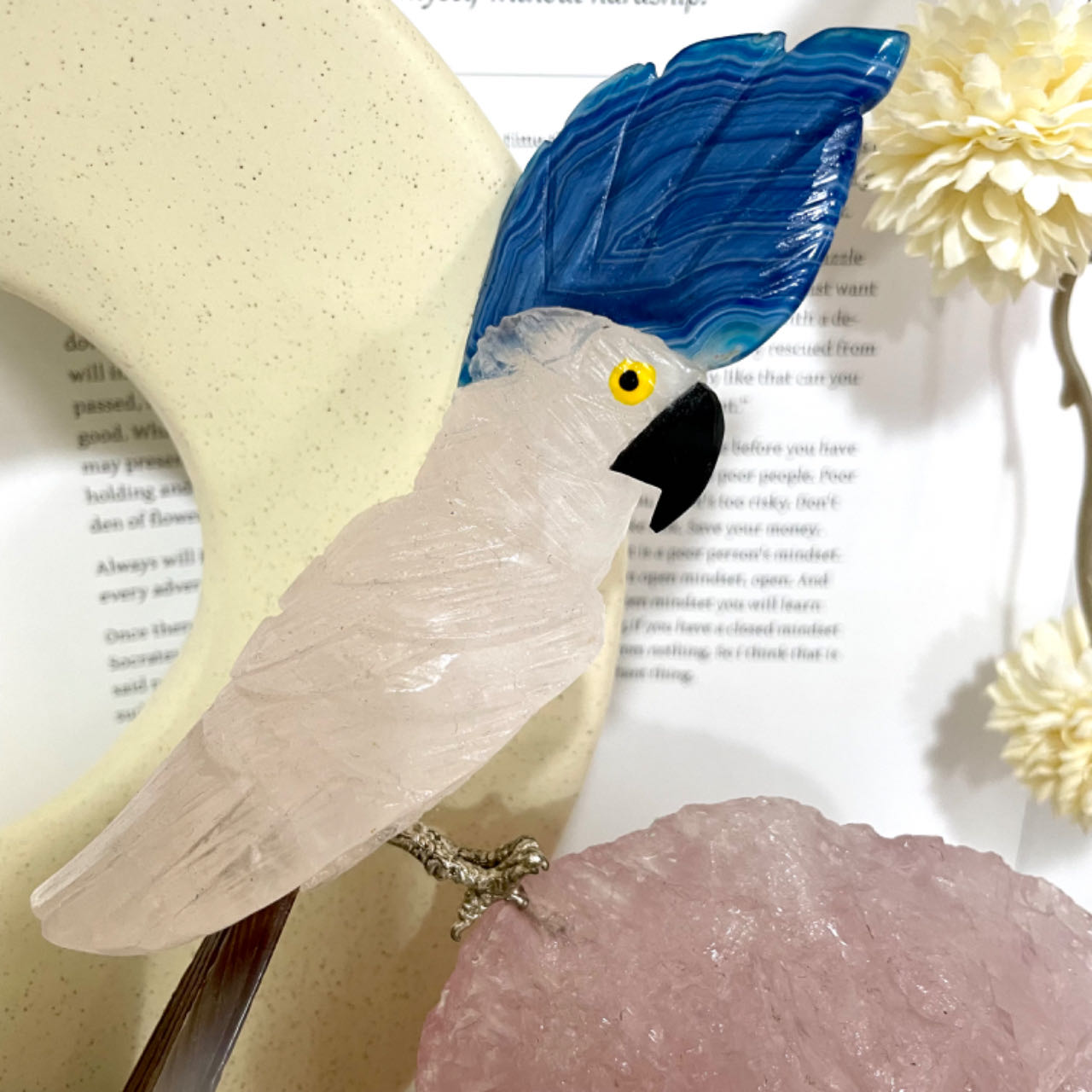 Different Maerail Crystal Bird Statue Clear Quartz Rose Quartz Druzy Green Fluorite Malachite Sodalite From IG Crystal