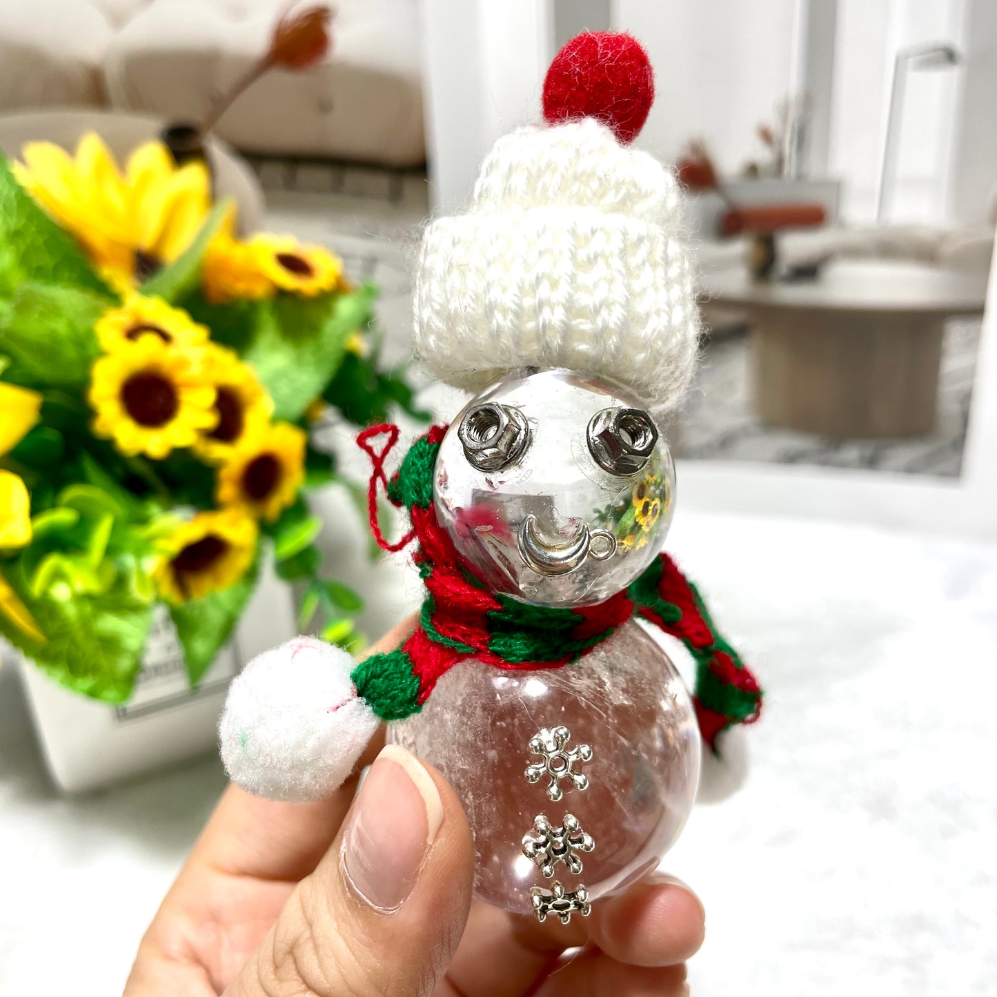 2 Counts Snowman Crystal Carving Rose Quartz Clear Quartz Healing Stones Natural Stone Chakra Balancing Reiki Home Office Decor From IG Crystal