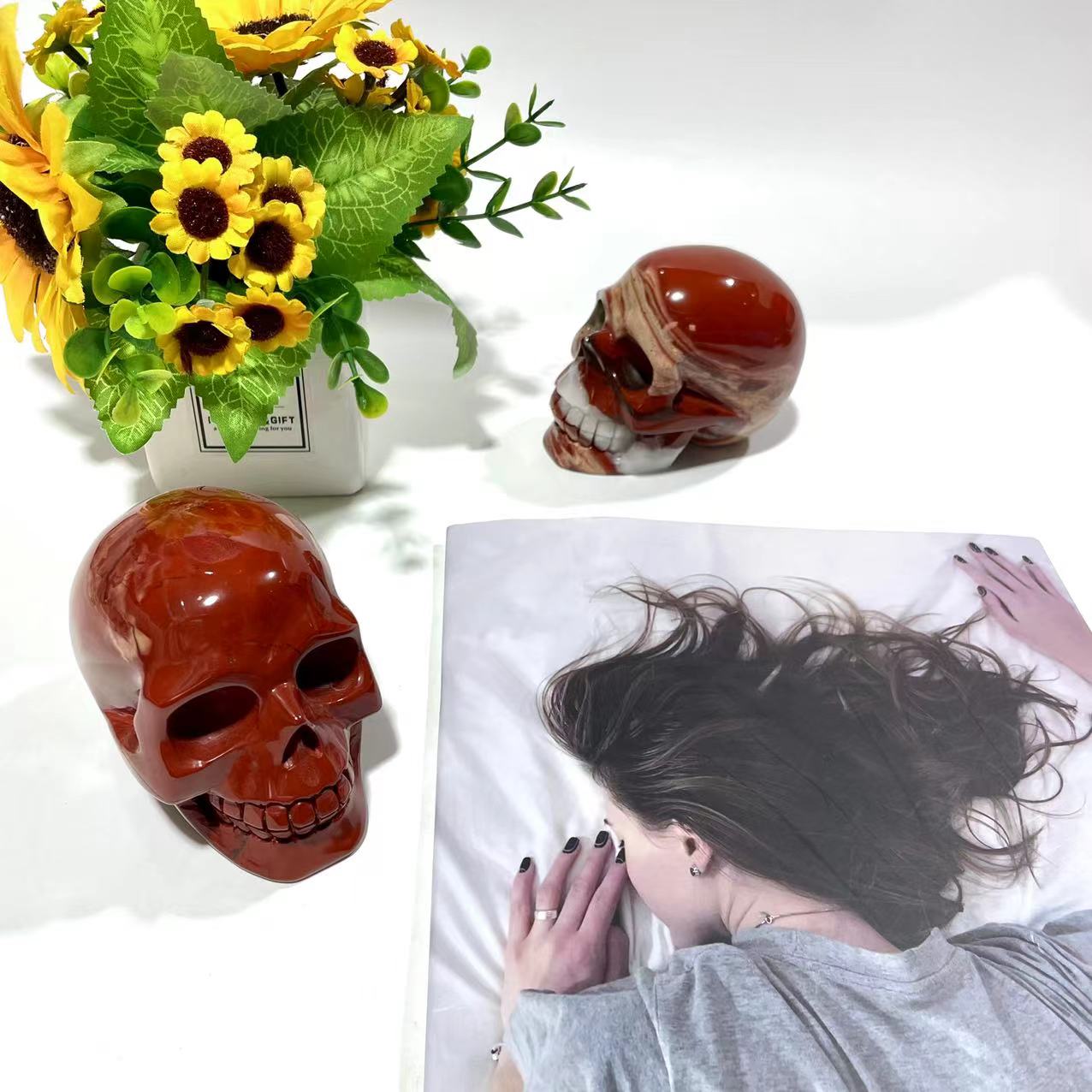 1 Count Red Jasper Skull Crystal Carving Natural Stone Gem Mining Chakra Balancing Reiki Healing Crystal Mystery Crystal Display Crystal Shopping Online Home Office Decor From IG Crystal