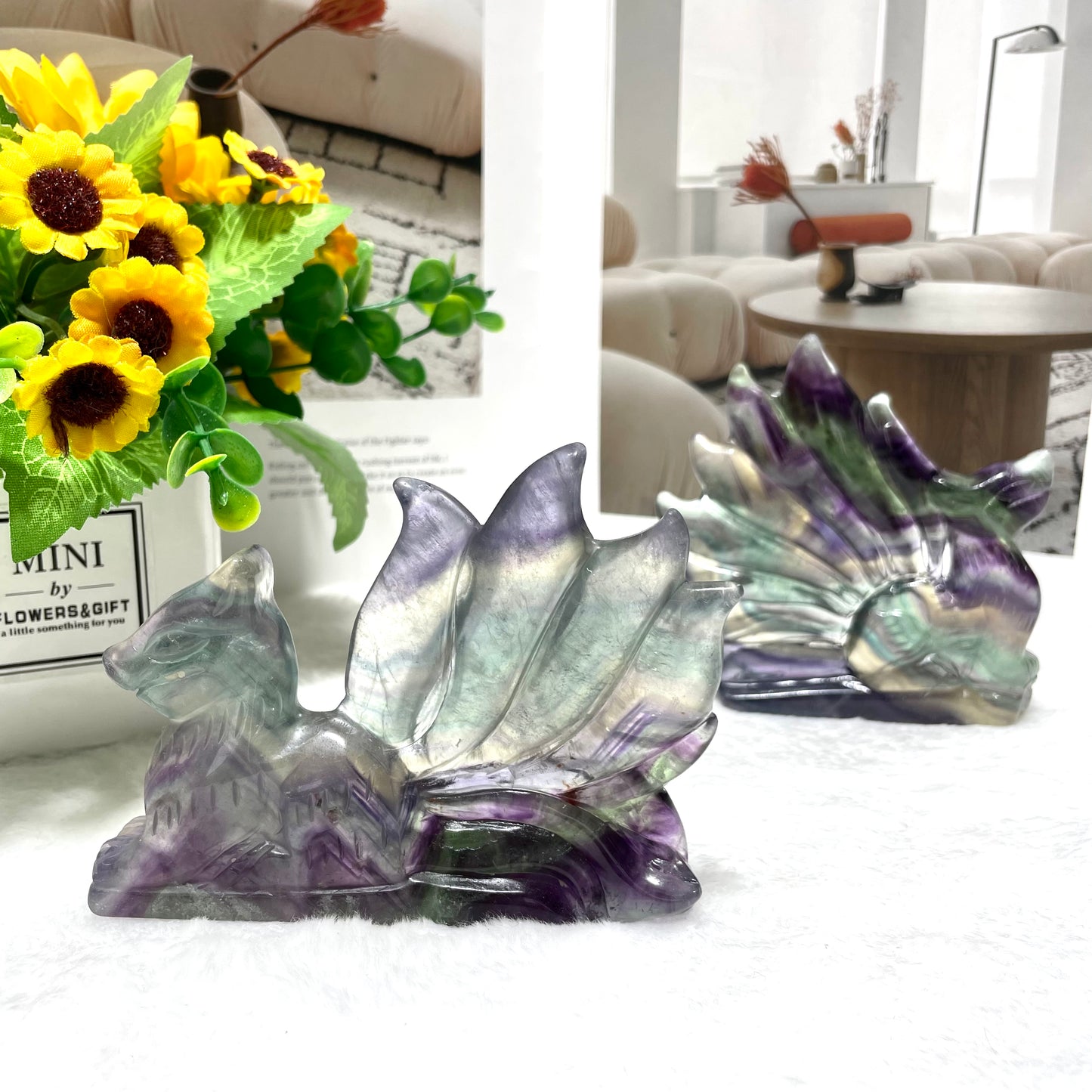 1 Count Fluorite Fox Crystal Carving Healing Stones Natural Stone Chakra Balancing Reiki Home Office Decor From IG Crystal