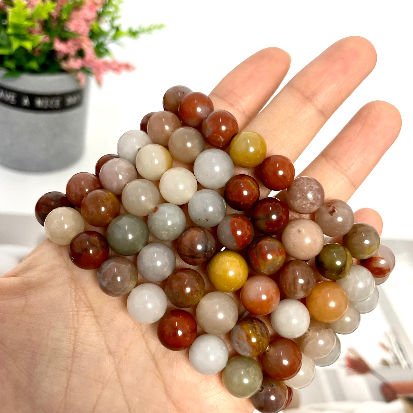 8 Counts Three-colour Jade Bracelets 9~10mm Natural Crystals Healing Crystals Bracelet for Women and Men Teens Crystal Jewelry Shop Pretty Crystals From IG Crystal