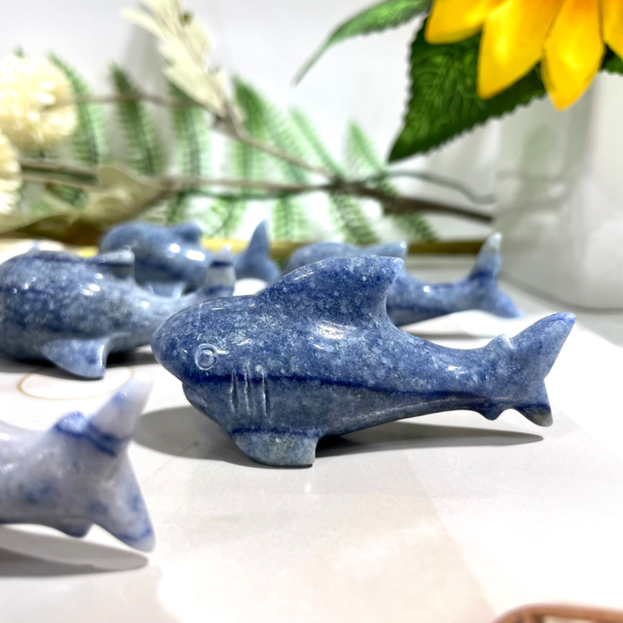 2 Counts Blue Aventurine Shark Crystal 6CM Healing Stone Home Decoration From IG Crystal