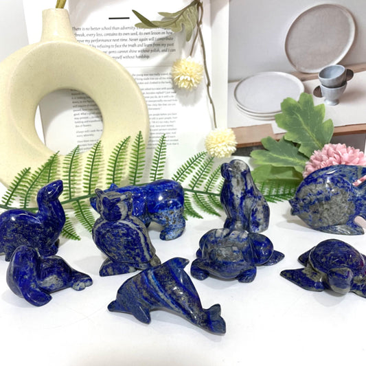 Lazurite Animals Dinosaur Dog Bear Turtle Fish Owl Dolphin Frog Seal Healing Stone From IG Crystal