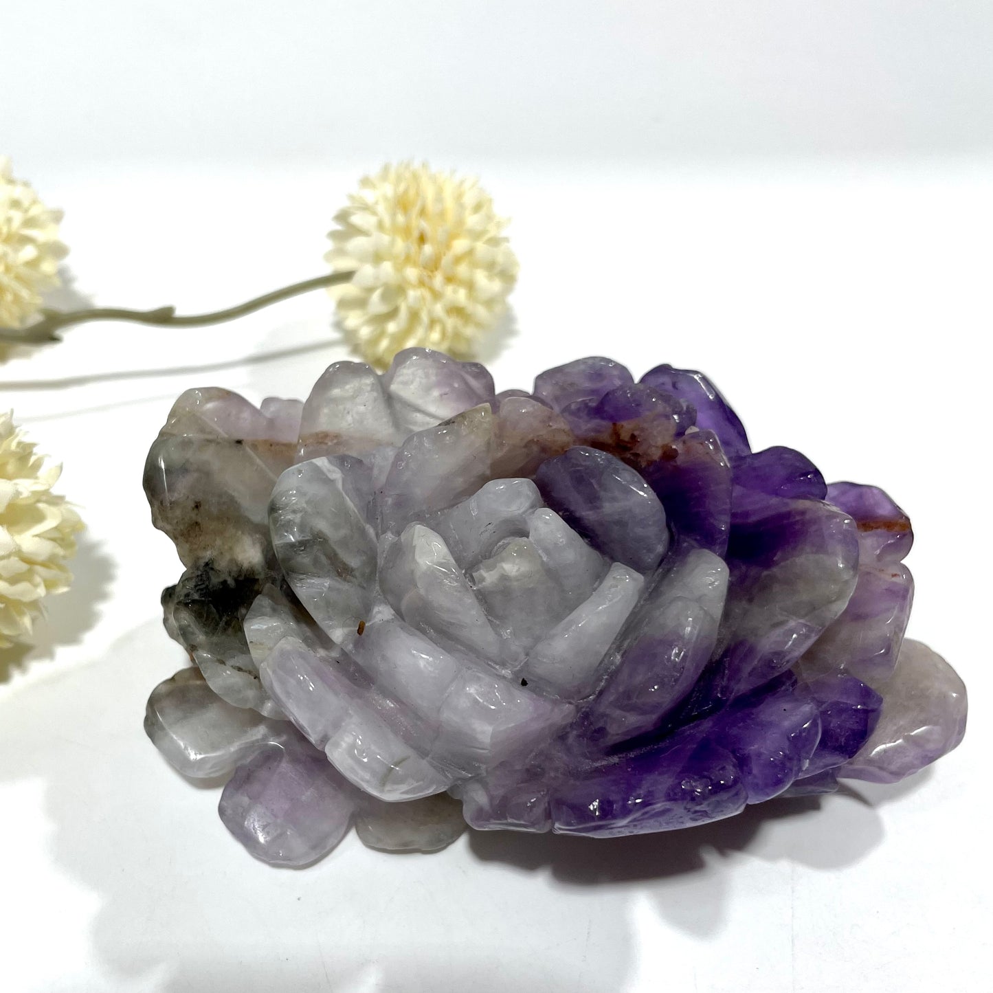 1 Count Big Amethyst Flower Crystal Carving Healing Stones Natural Stone Chakra Balancing Reiki Home Office Decor From IG Crystal