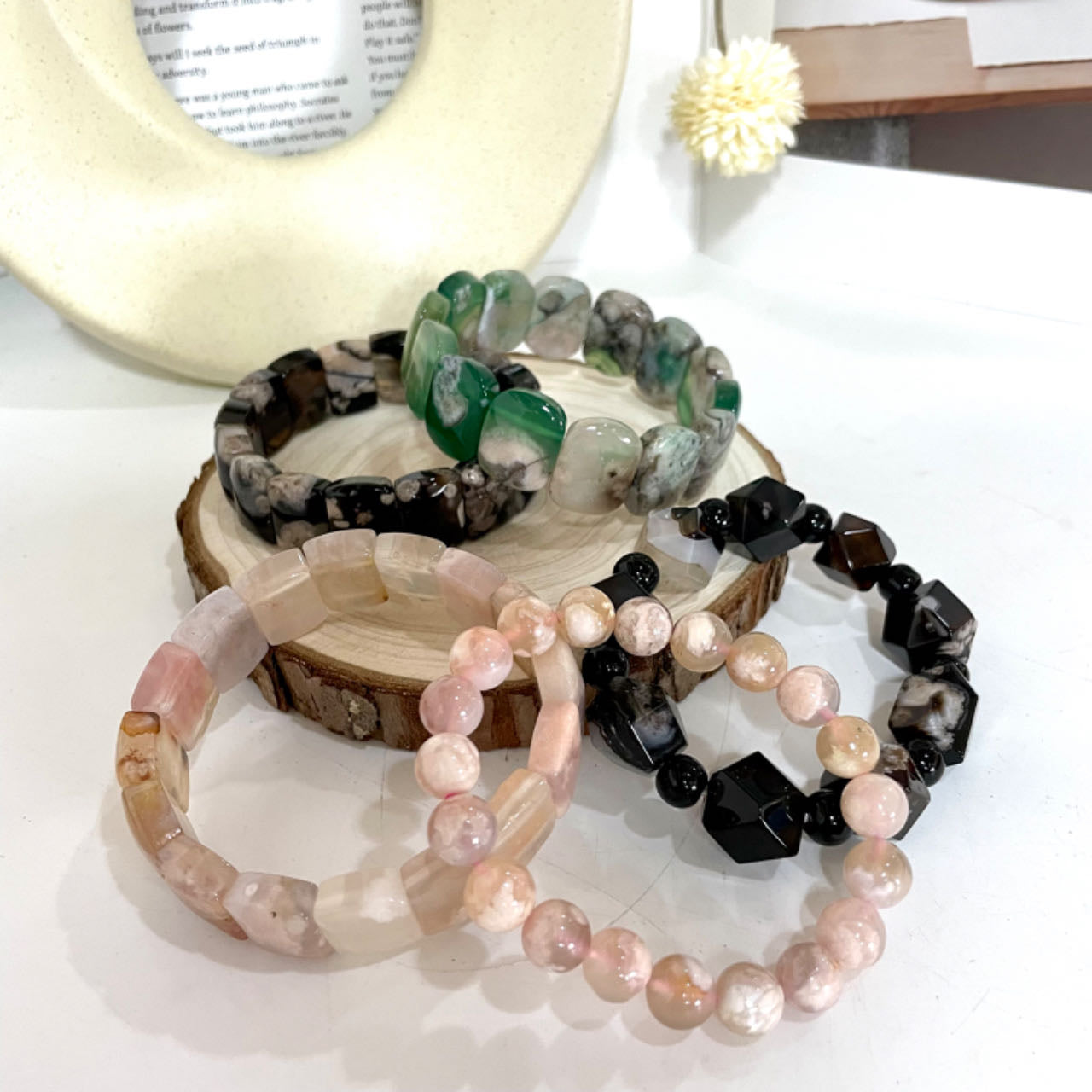 Flower Agate Bracelet Set Energy Healing Crystals Jewelry for Women DIY Bracelet From IG Crystal