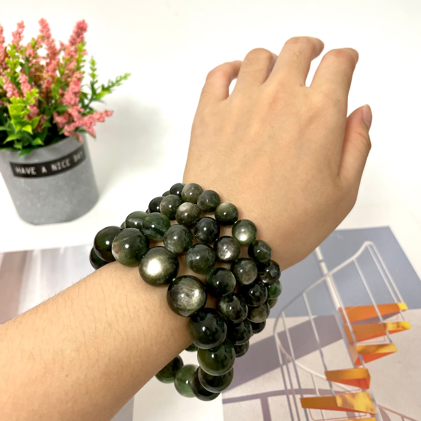Deep Green Mica Crystal Bracelets 15mm 12mm 11mm 10mm Natural Crystals Healing Crystals Bracelet for Women and Men Teens Crystal Jewelry Shop Pretty Crystals From IG Crystal